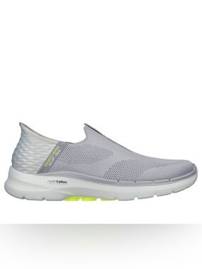 Skechers Men’s Slip-On Knit Sneaker in Light Gray with Neon Accent